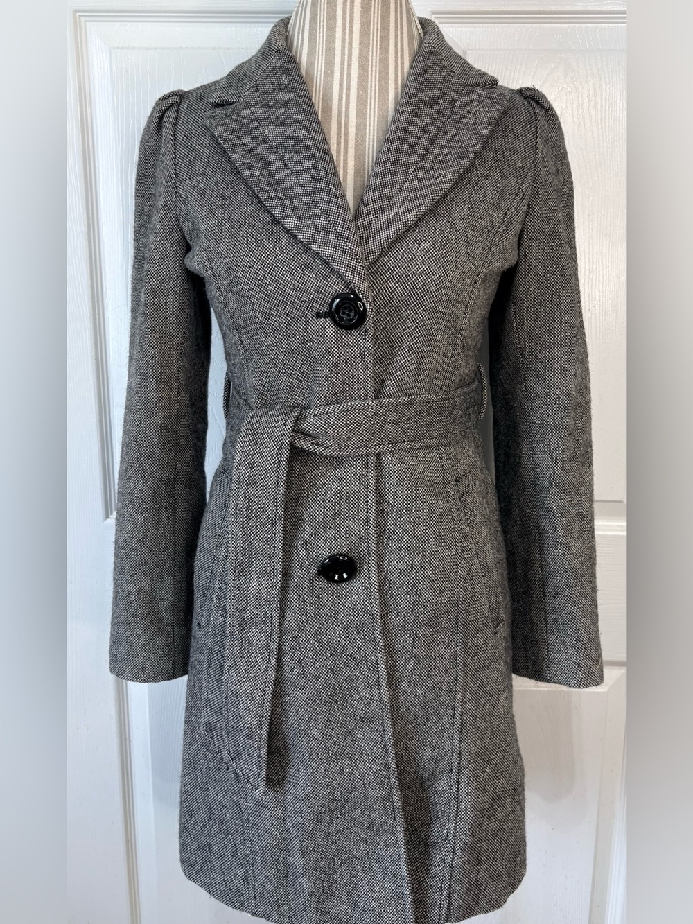 Y2K Guess LA Wool Tweed Belted Trench Pea Coat Size Small